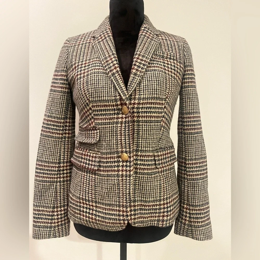 J. Crew Schoolboy Plaid Blazer- size 0 - Picture 3 of 12